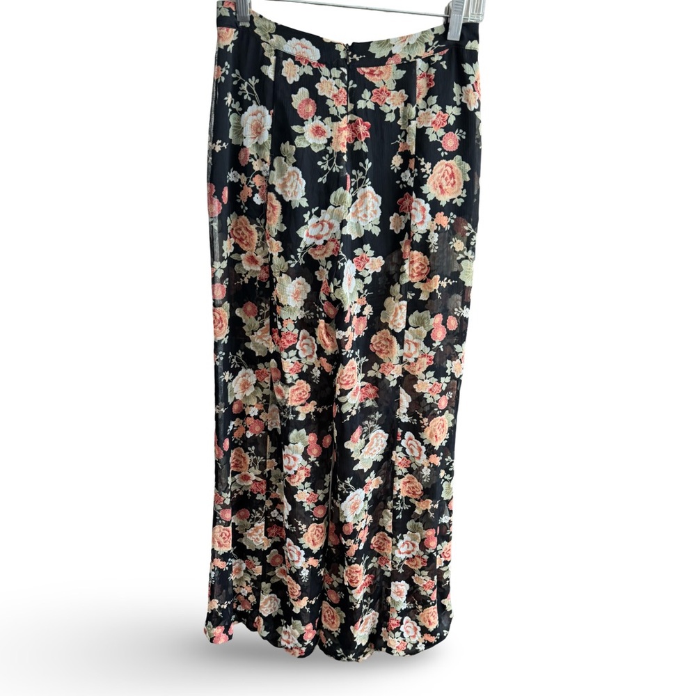 Forever 21 Floral wide leg shear pants with built in hot pants- Black and Pink